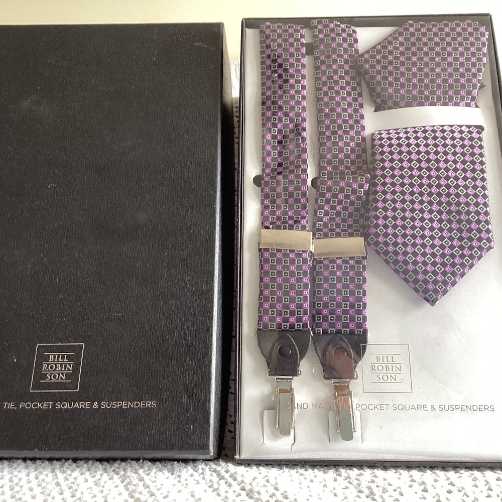 Mens Tie; suspenders and pocket square